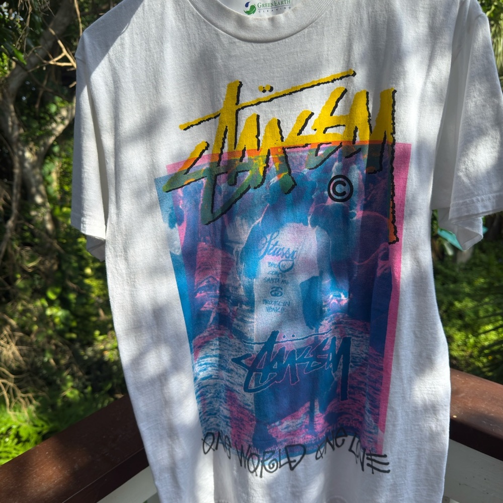 Stussy White Tee with Multicolor Accents